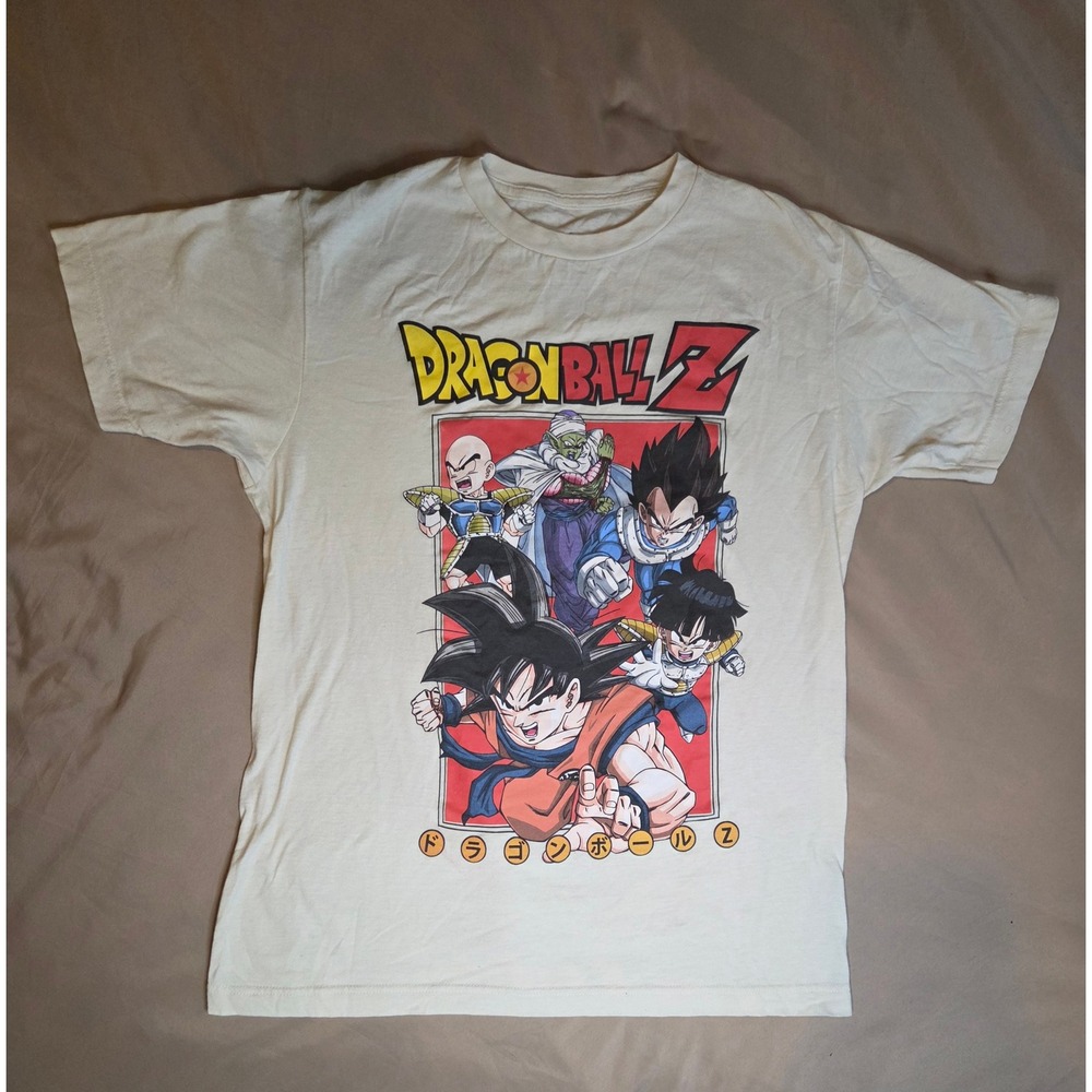 Dragon Ball Z Mens Graphic T-Shirt Cream Anime Goku Vegeta Toei Size M